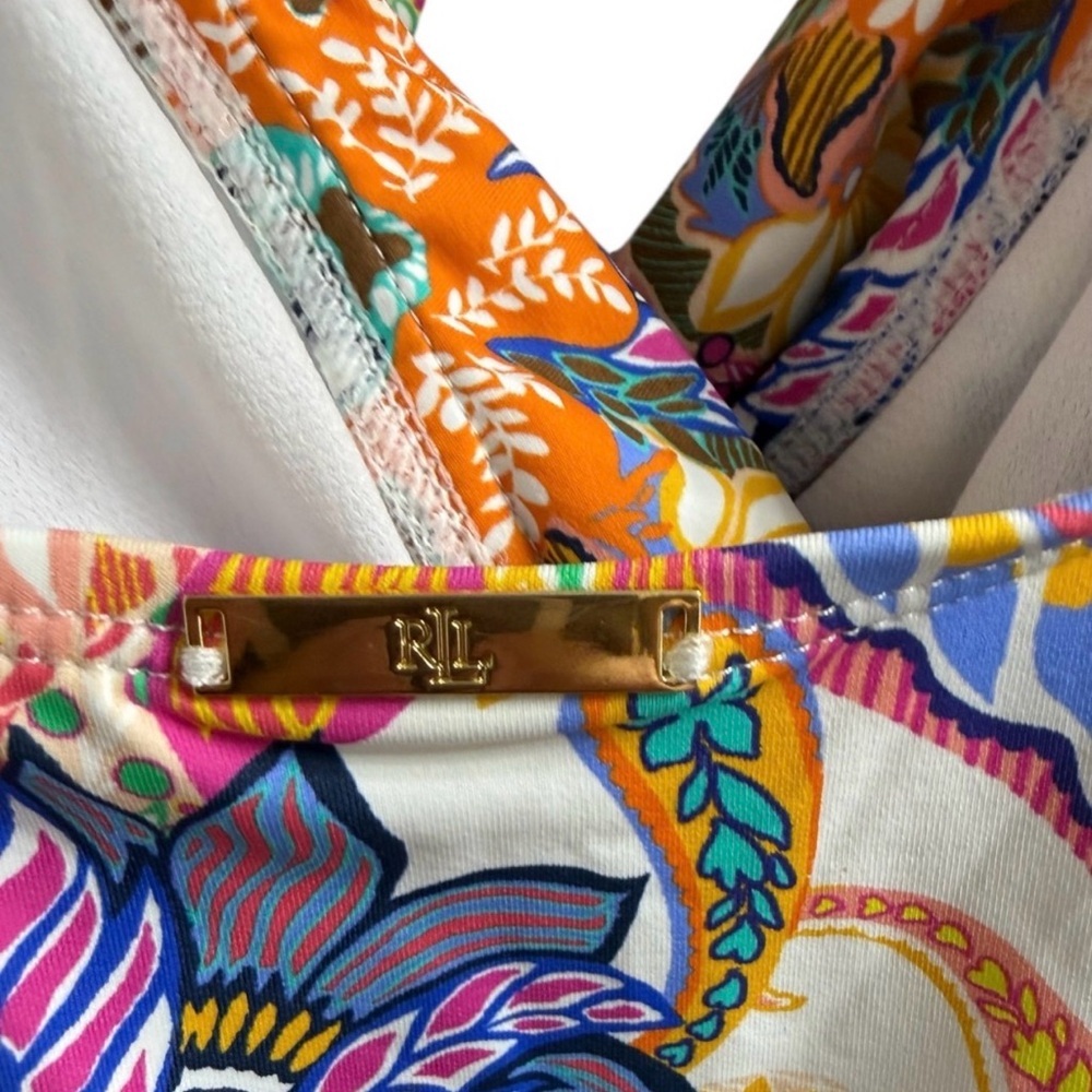 RALPH LAUREN ONE PIECE SWIMSUIT SIZE 16 PAISLEY FLORAL RUFFLE STRAP V-NECK - Picture 9 of 11